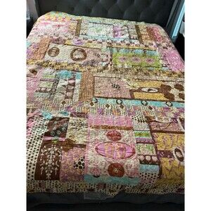 2009 Handmade Patchwork Quilt 86x74 Floral  Appliqué Machine Signed Quilted READ